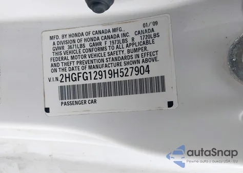 2009 Honda Civic Ex-L from USA, damaged, VIN 2HGFG12919H527904